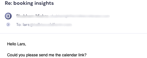 Email reply asking for a calendar link for booking insights