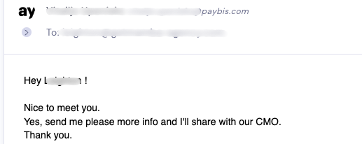 Email reply asking for more info to share with CMO