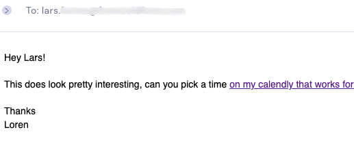 Email reply finding outreach interesting and asking to pick a time on Calendly