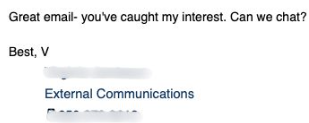 Email reply expressing interest and asking to chat