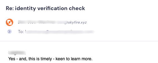 Email reply showing timely interest in identity verification check