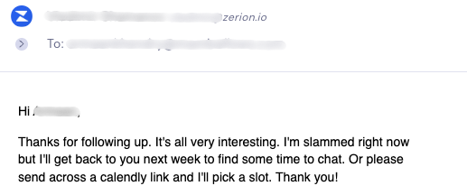 Email reply expressing interest but being busy, asking for Calendly link
