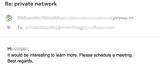 Email reply expressing interest in learning more and asking to schedule a meeting